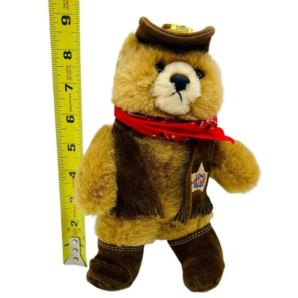 Lone Star Bear Plush Suede Boots Hat Vest Red Bandana Vintage 1989 OZ  9 in‎